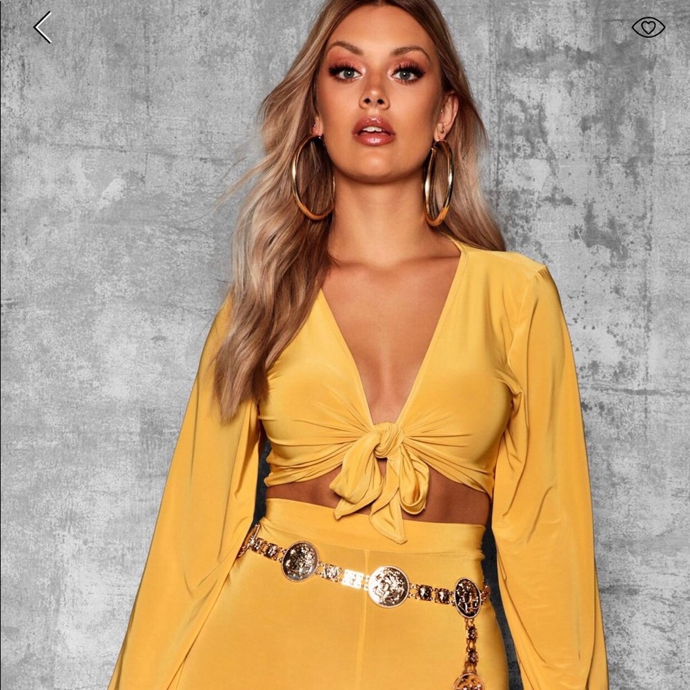 Boohoo silky tie front top